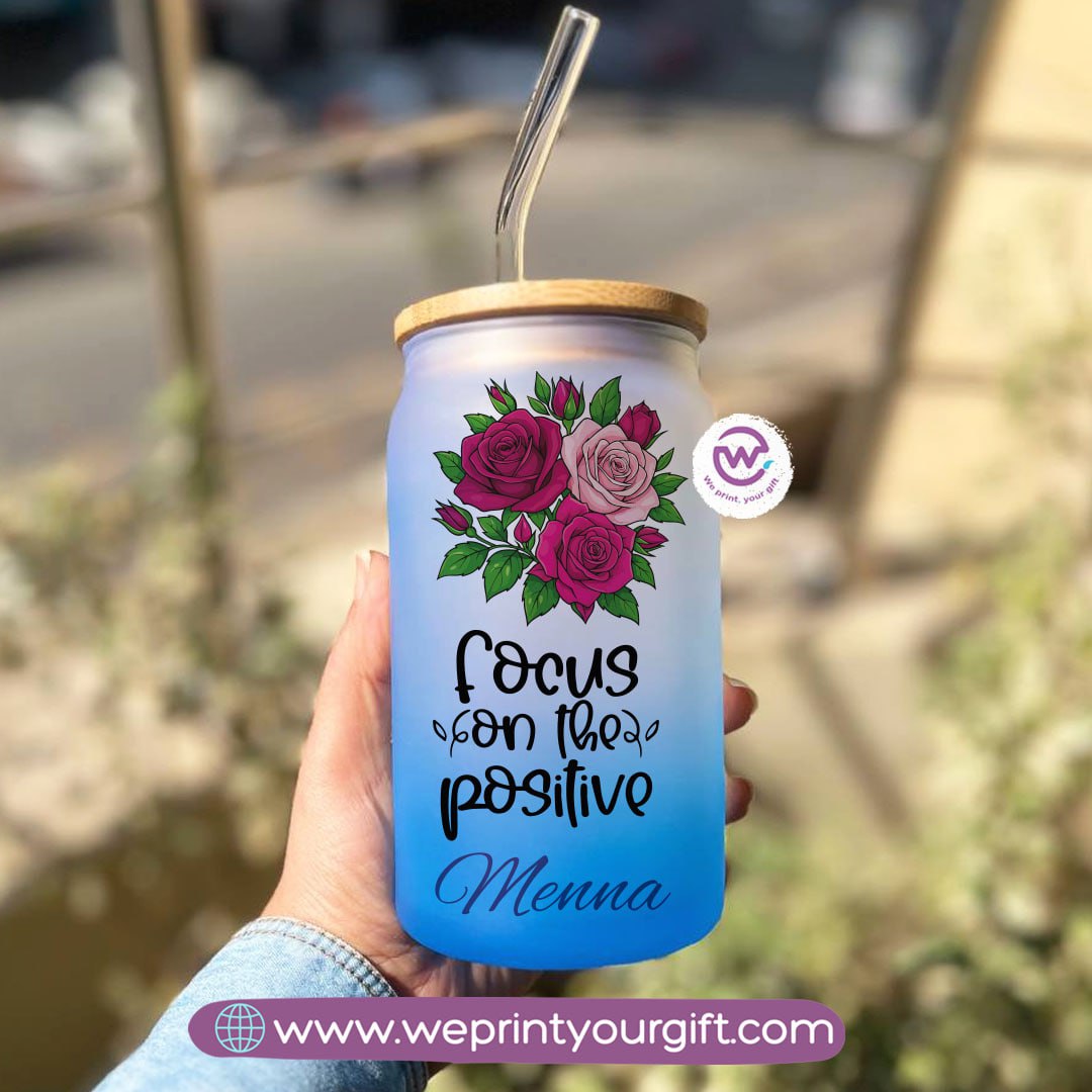 Frosted glass mug with straw