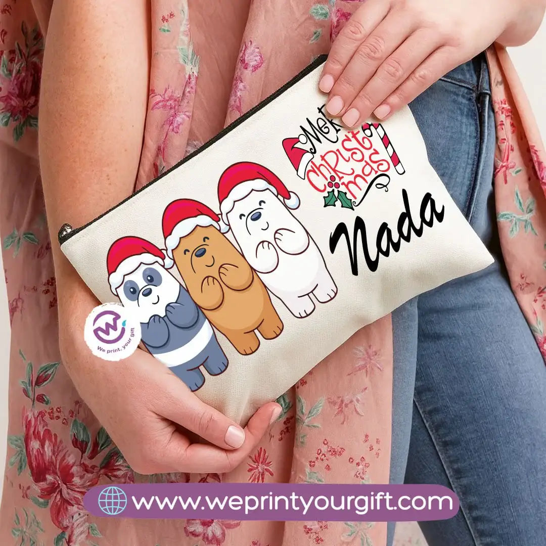 Cute Christmas Bears Makeup Bag & Pencil Case – Festive Cotton Pouch - WE PRINT
