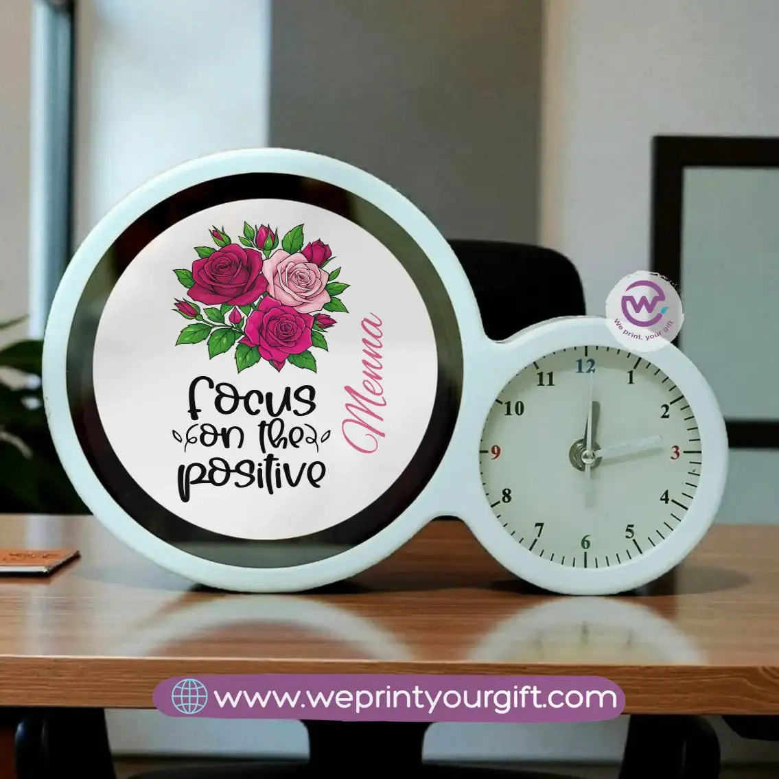 Round Magic Mirror with Clock – Motivational Digital Art Edition - WE PRINT