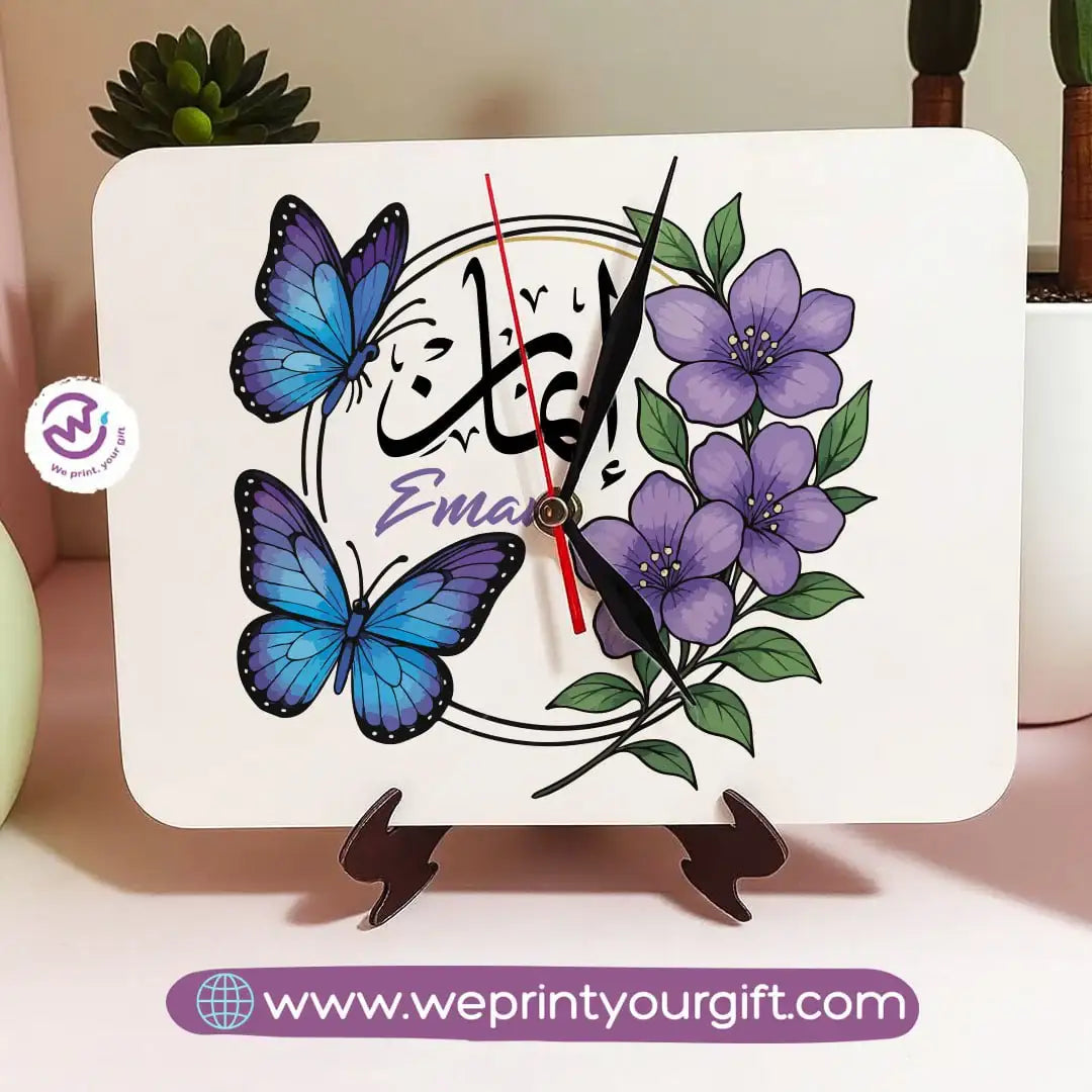 Personalized Wooden Clock with Floral Name Design - WE PRINT