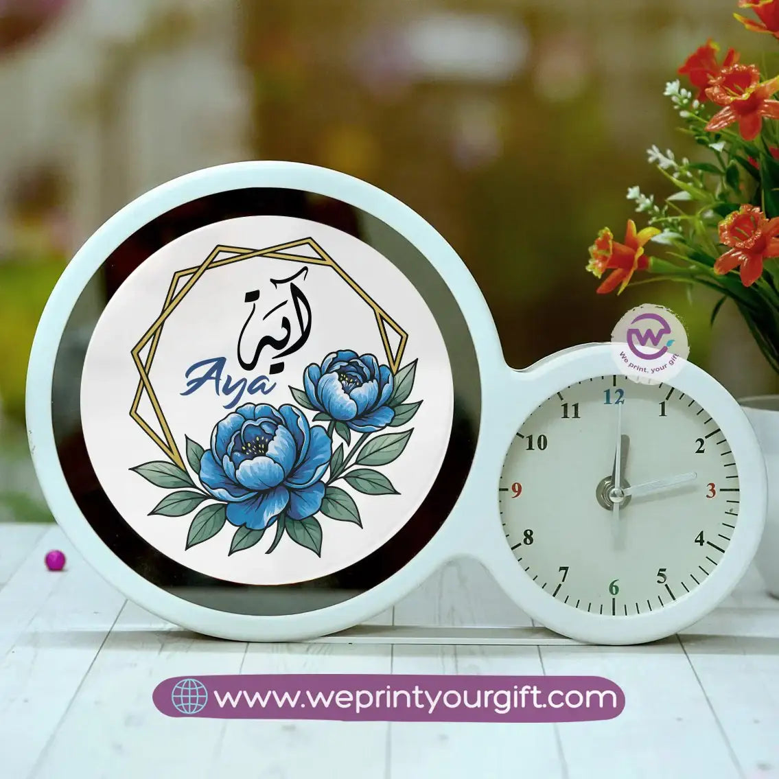 Round Magic Mirror with Clock – Custom Name Collection - WE PRINT