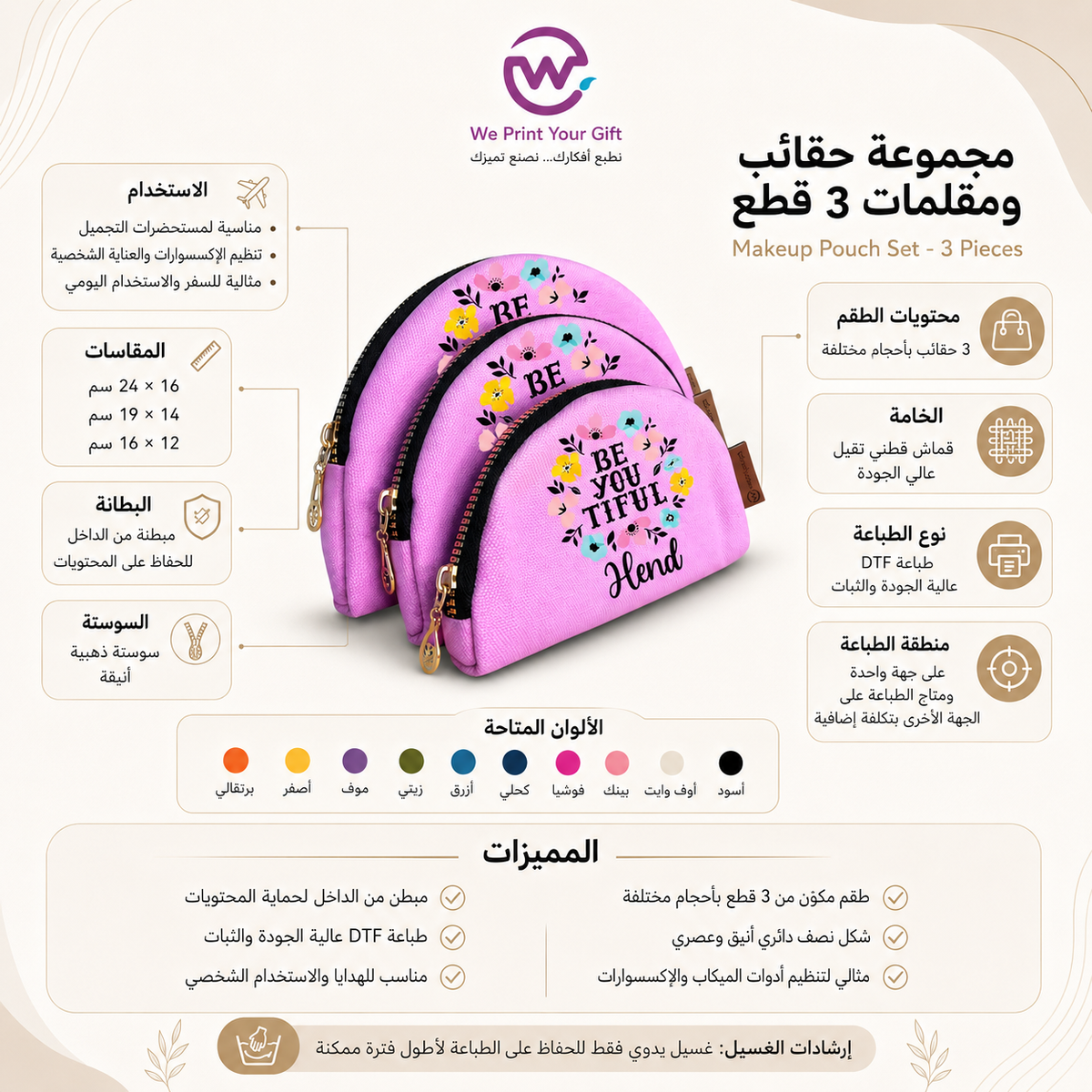 Custom 3-Piece Makeup Pouch Set - Buy 2 Get 1 Free