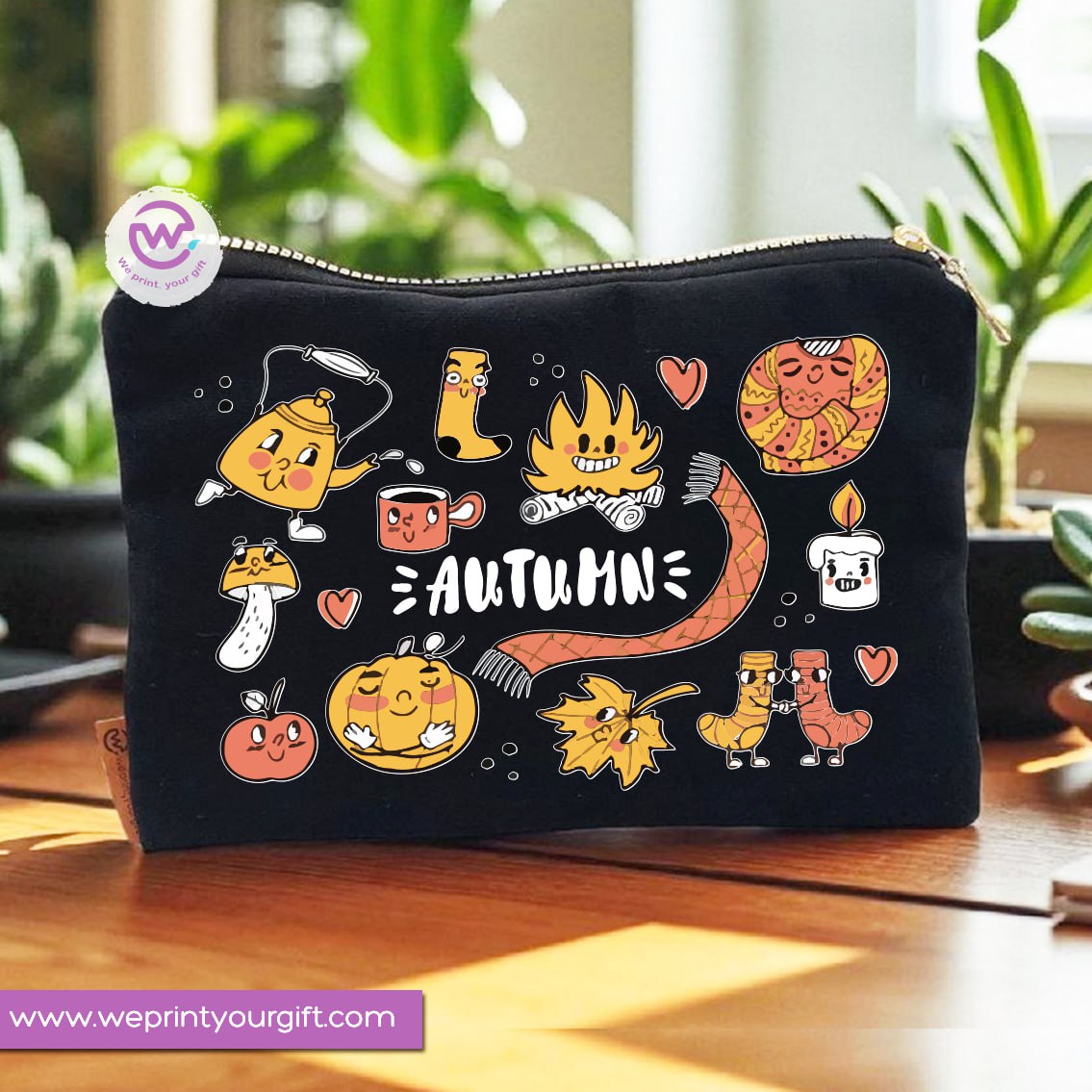Autumn Theme Makeup Bag & Pencil Case – Cozy Cotton Pouch with Fall Designs