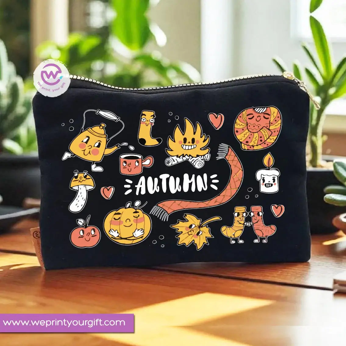 Autumn Theme Makeup Bag & Pencil Case – Cozy Cotton Pouch with Fall Designs - WE PRINT