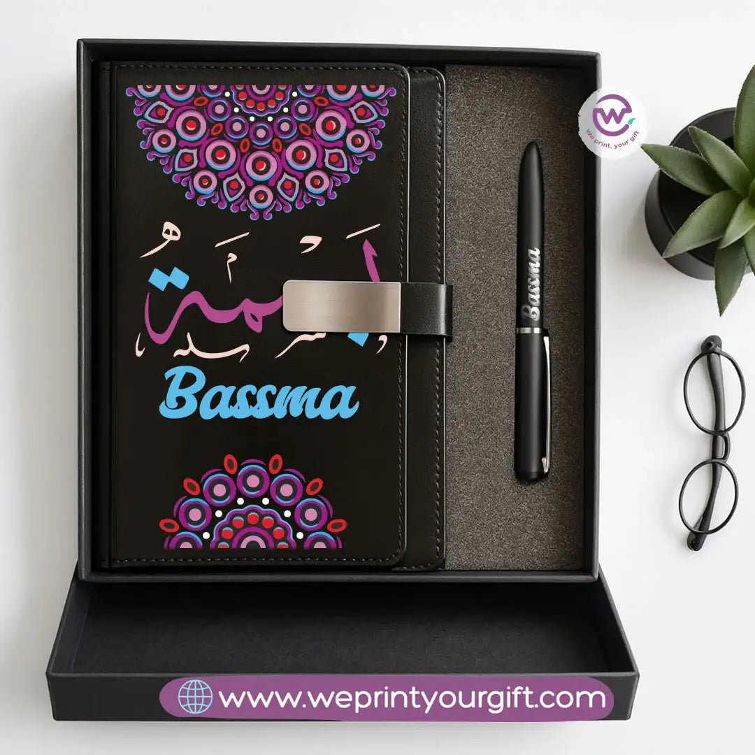 Mandala Personalized Gift Box – Custom Name Leather Notebook & Engraved Pen Set - WE PRINT