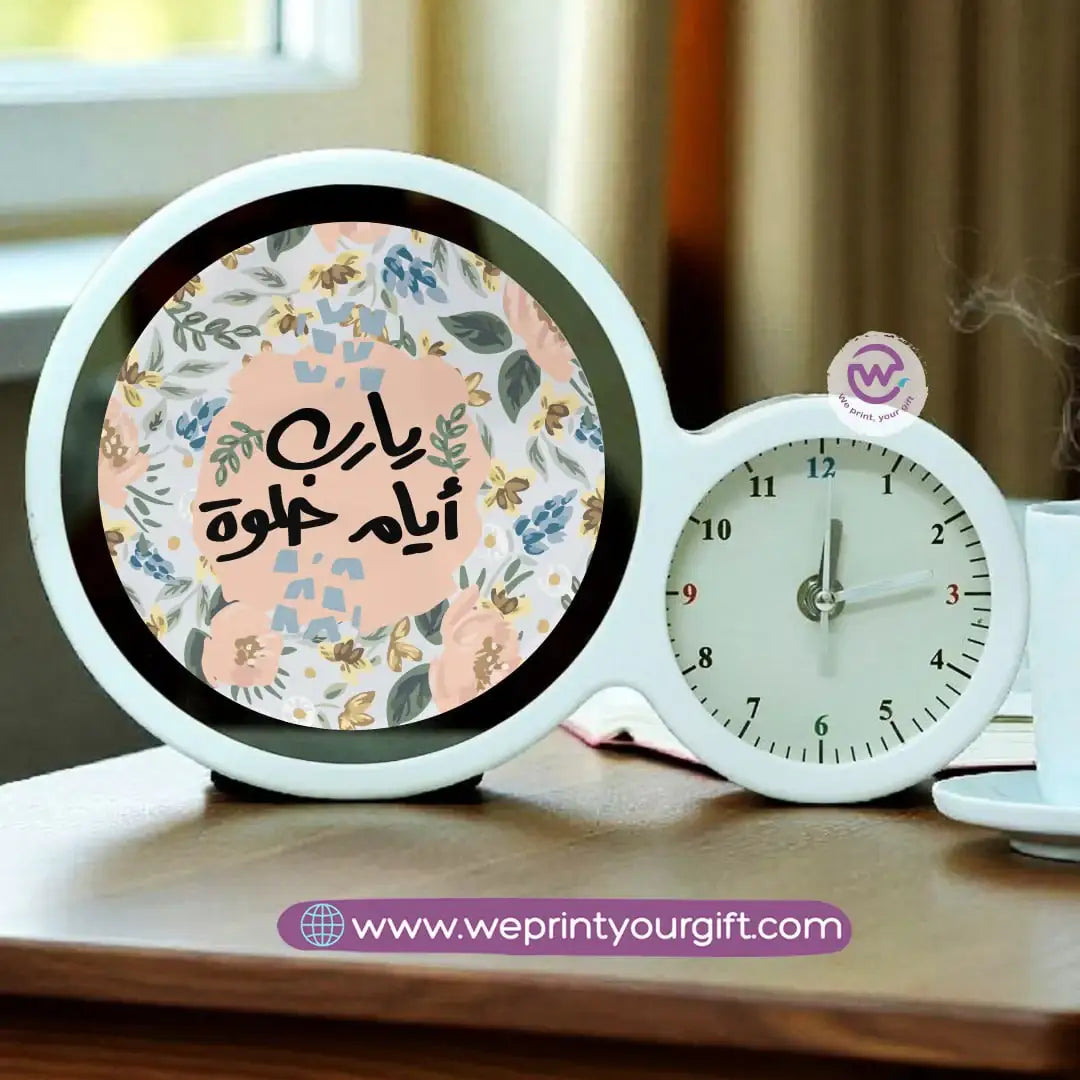 Round Magic Mirror with Clock – Arabic Encouraging Phrases Edition - WE PRINT