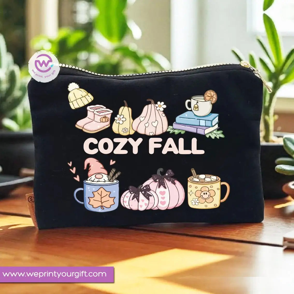Autumn Theme Makeup Bag & Pencil Case – Cozy Cotton Pouch with Fall Designs - WE PRINT