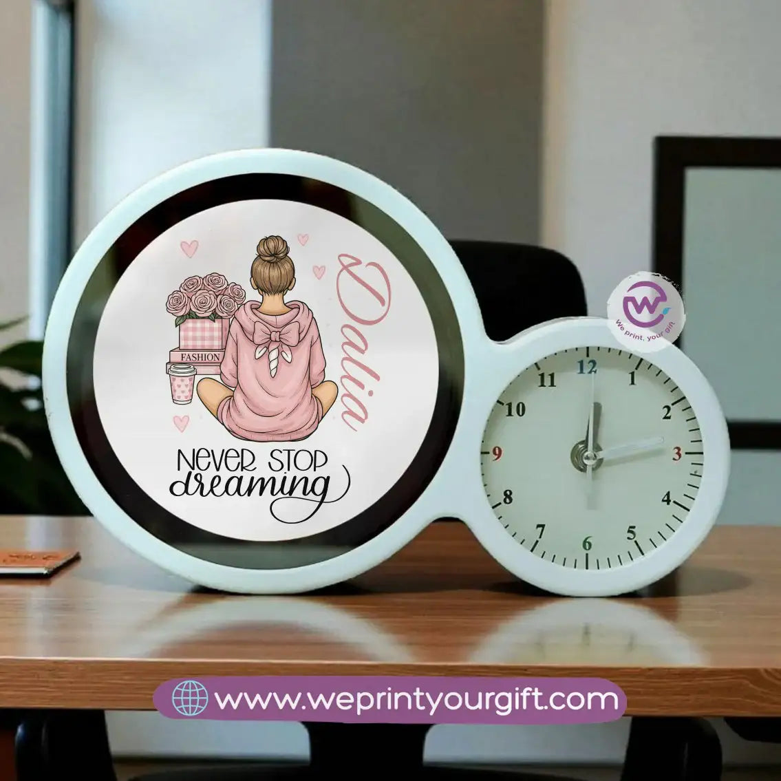 Round Magic Mirror with Clock – Motivational Digital Art Edition - WE PRINT