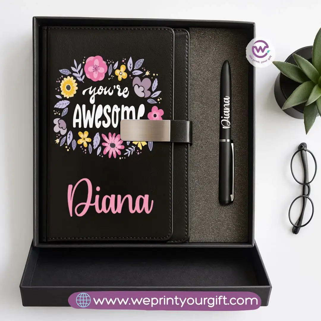 Motivational Personalized Gift Box – Custom Name Leather Notebook & Engraved Pen - WE PRINT
