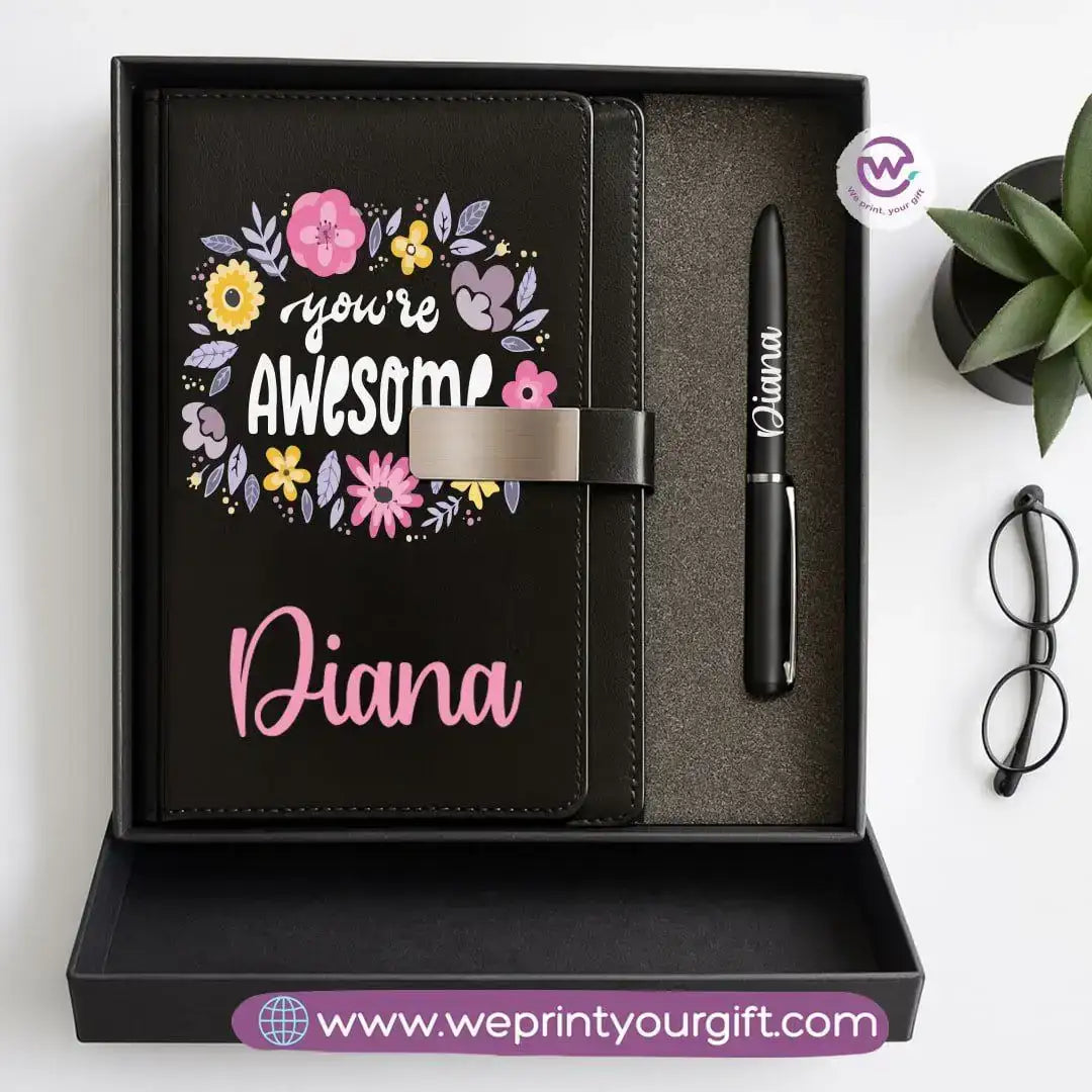 Motivational Personalized Gift Box – Custom Name Leather Notebook & Engraved Pen - WE PRINT