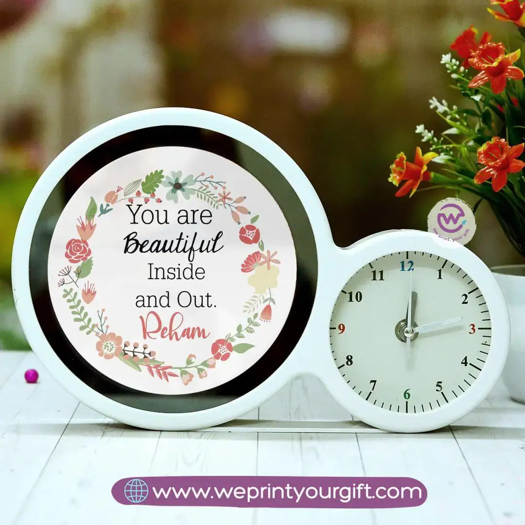 Round Magic Mirror with Clock – Personalized Motivational Design - WE PRINT