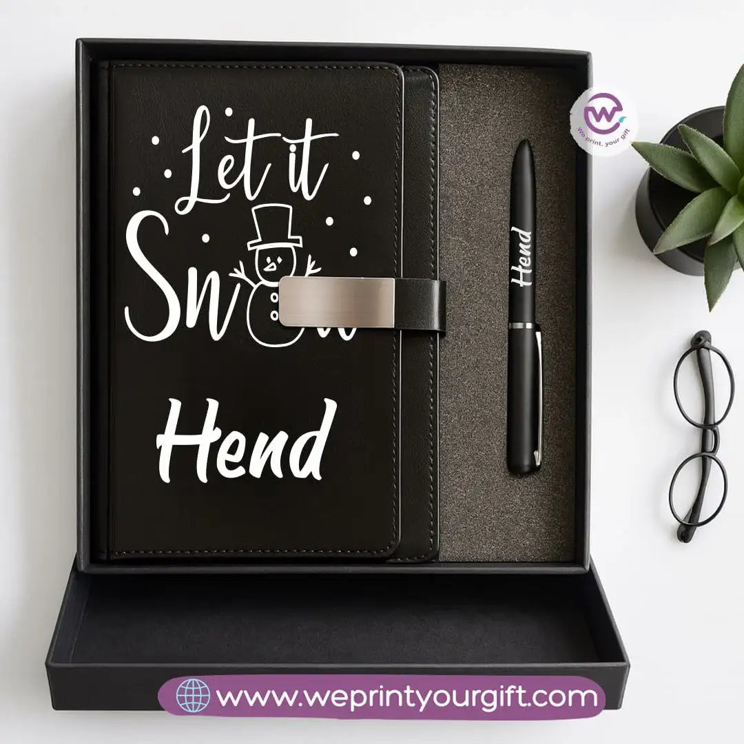 Festive Holiday Leather Gift Set โ Custom Name Notebook & Pen - WE PRINT