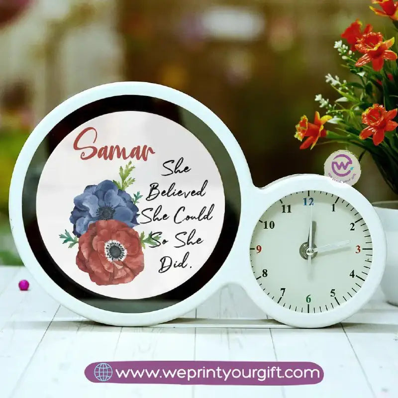 Round Magic Mirror with Clock – Personalized Motivational Design - WE PRINT