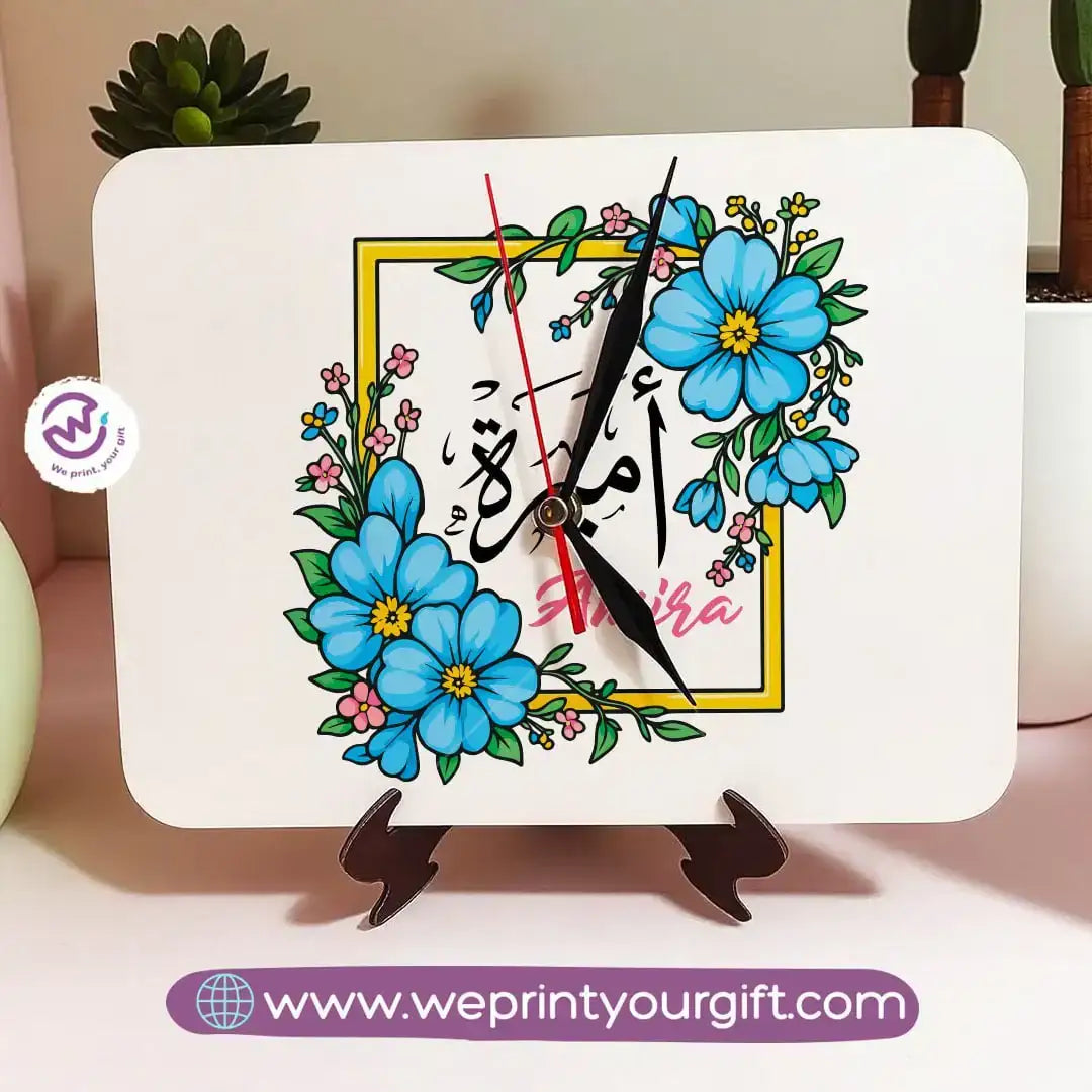Personalized Wooden Clock with Floral Name Design - WE PRINT