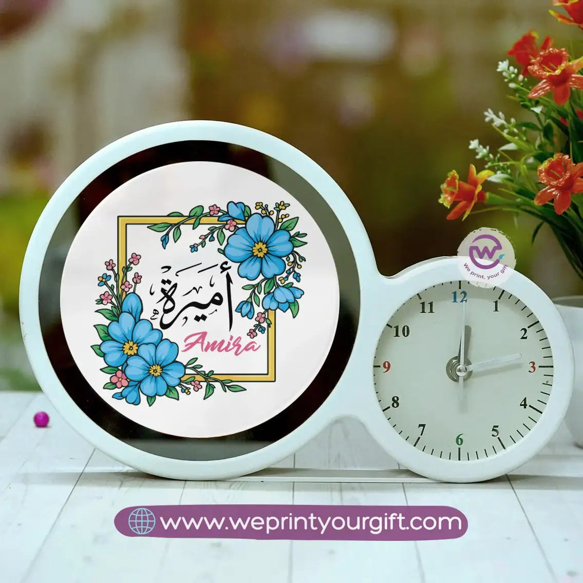 Round Magic Mirror with Clock – Custom Name Collection - WE PRINT