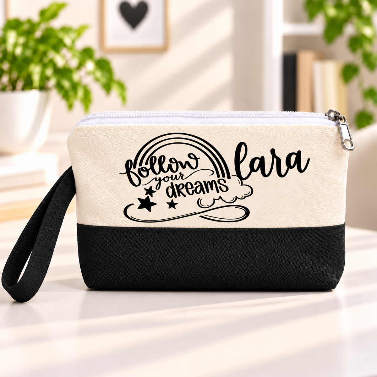 Minimalist One Line Art Two-Tone Canvas Pencil Case & Makeup Pouch | With Side Handle