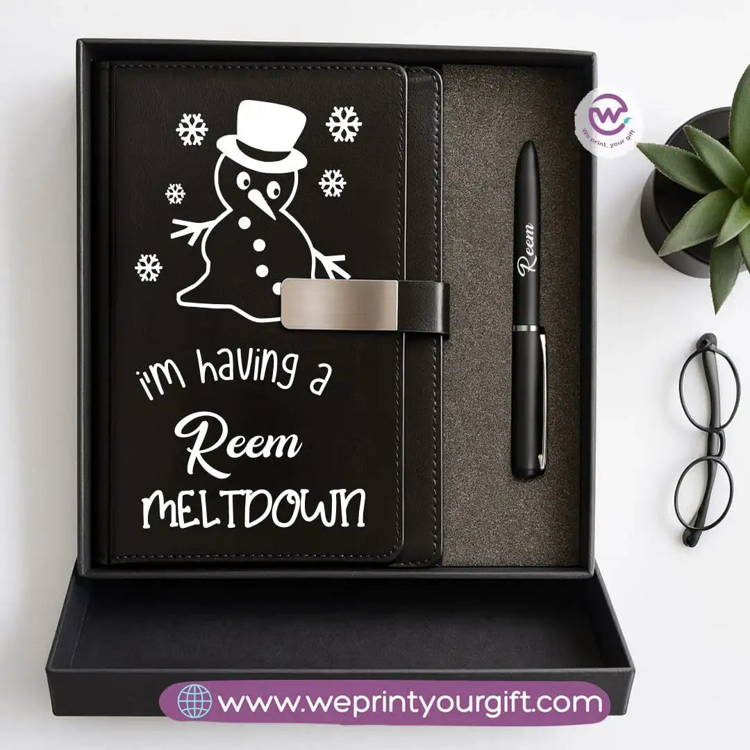 Festive Holiday Leather Gift Set โ Custom Name Notebook & Pen - WE PRINT
