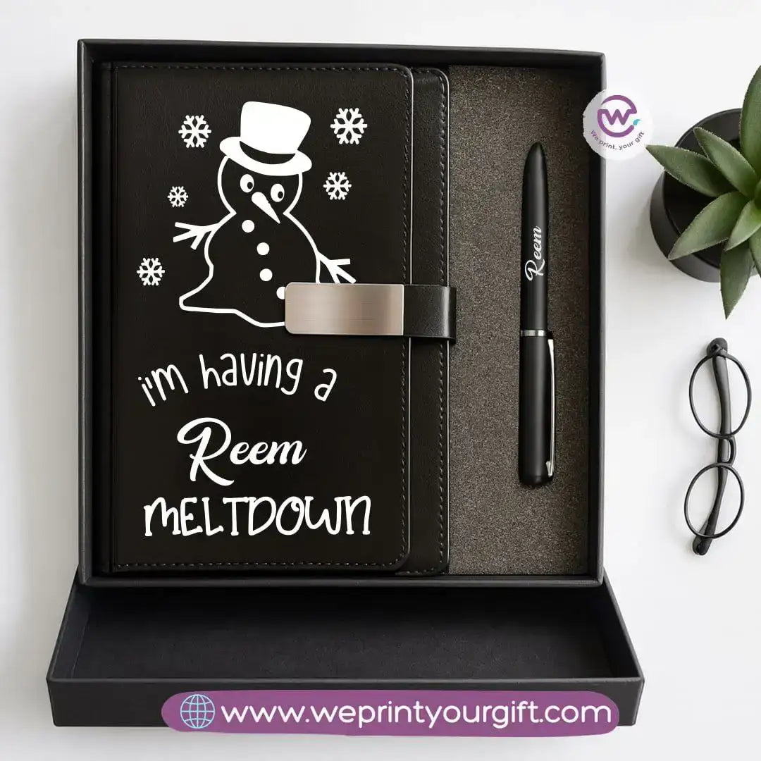 Festive Holiday Leather Gift Set – Custom Name Notebook & Pen - WE PRINT