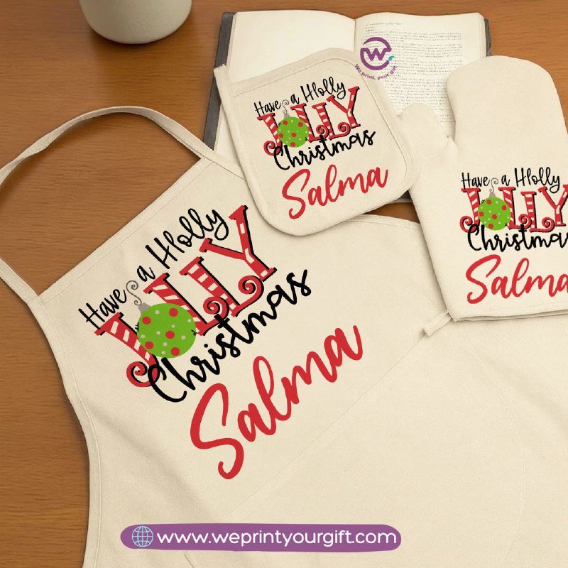 Christmas Kitchen Set – Apron, Oven Glove & Handle Holder-3 Pieces