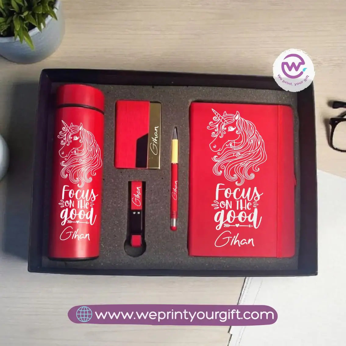 Unicorn Personalized 5-Piece Gift Box – Custom Name Luxury Set with Digital Thermos & Notebook - WE PRINT