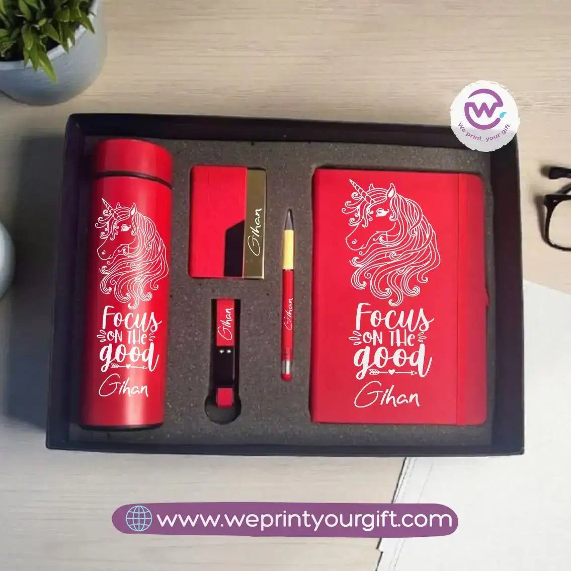 Unicorn Personalized 5-Piece Gift Box – Custom Name Luxury Set with Digital Thermos & Notebook - WE PRINT