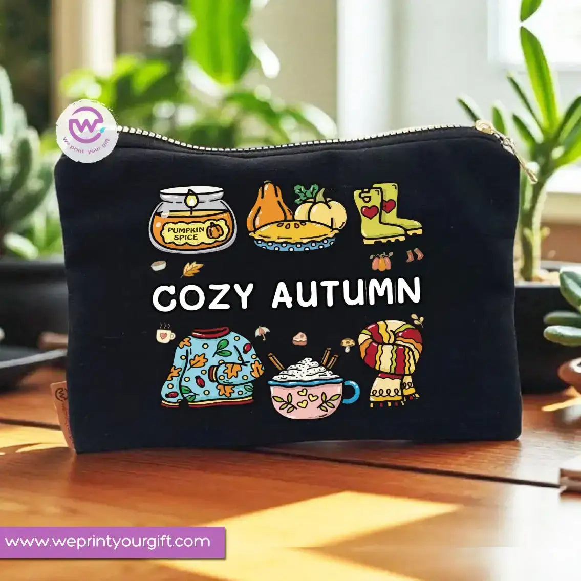 Autumn Theme Makeup Bag & Pencil Case – Cozy Cotton Pouch with Fall Designs - WE PRINT