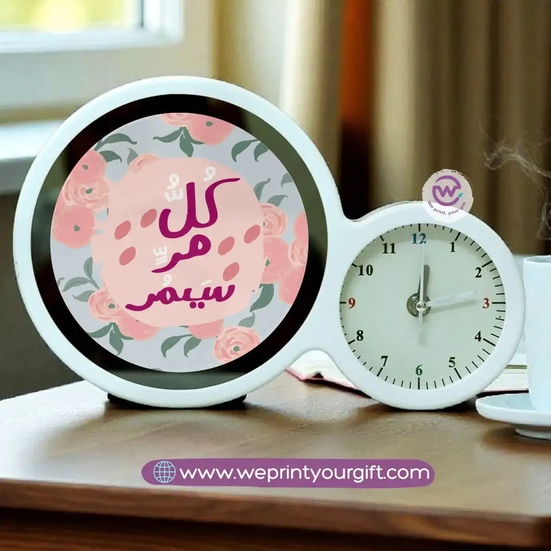 Round Magic Mirror with Clock – Arabic Encouraging Phrases Edition - WE PRINT