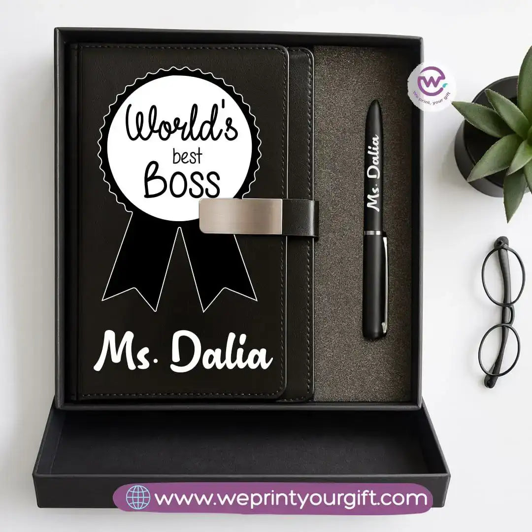 Personalized Leather Notebook & Engraved Pen Gift Box – Career Collection - WE PRINT