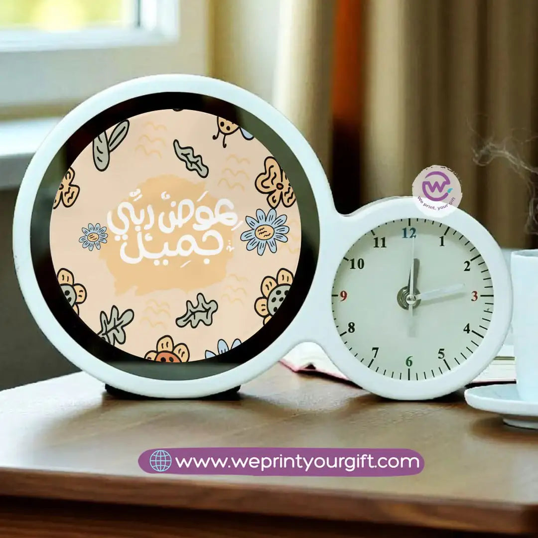 Round Magic Mirror with Clock – Arabic Encouraging Phrases Edition - WE PRINT