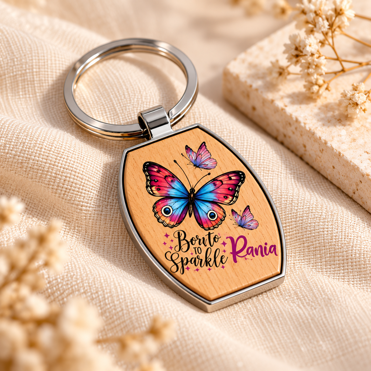 Butterfly Wood & Metal Key Fob – Raised UV Printed Artwork
