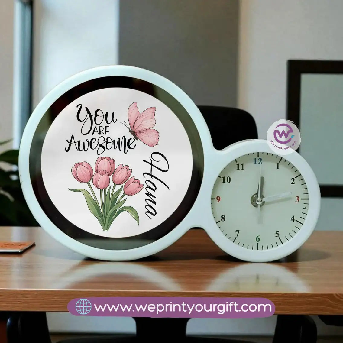 Round Magic Mirror with Clock – Motivational Digital Art Edition - WE PRINT