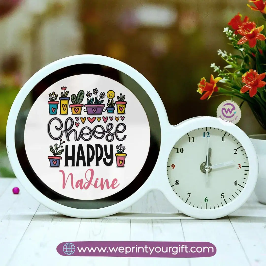 Round Magic Mirror with Clock – Personalized Motivational Design - WE PRINT
