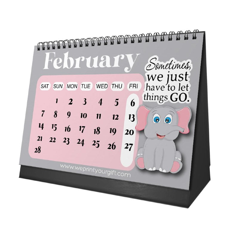 Cute Elephant Desk Calendar 2026