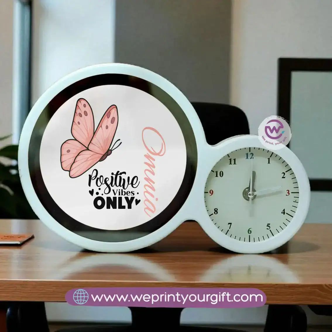 Round Magic Mirror with Clock – Motivational Digital Art Edition - WE PRINT