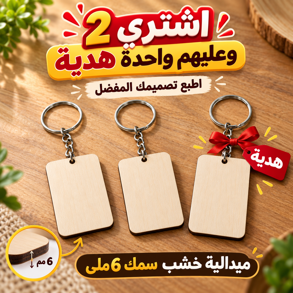 Custom Wooden Keychain - 6mm Thick- Buy 2 Get 1 Free