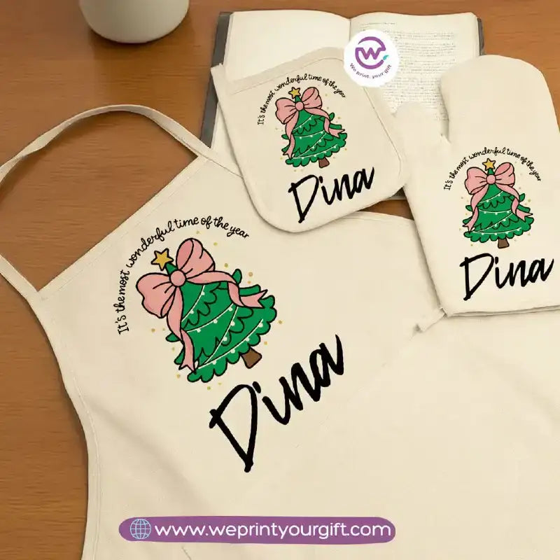 Christmas Kitchen Set – Apron, Oven Glove & Handle Holder-3 Pieces - WE PRINT