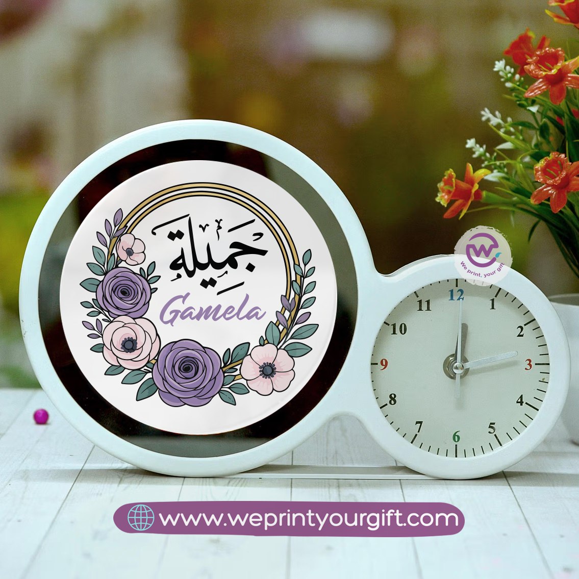 Round Magic Mirror with Clock – Custom Name Collection