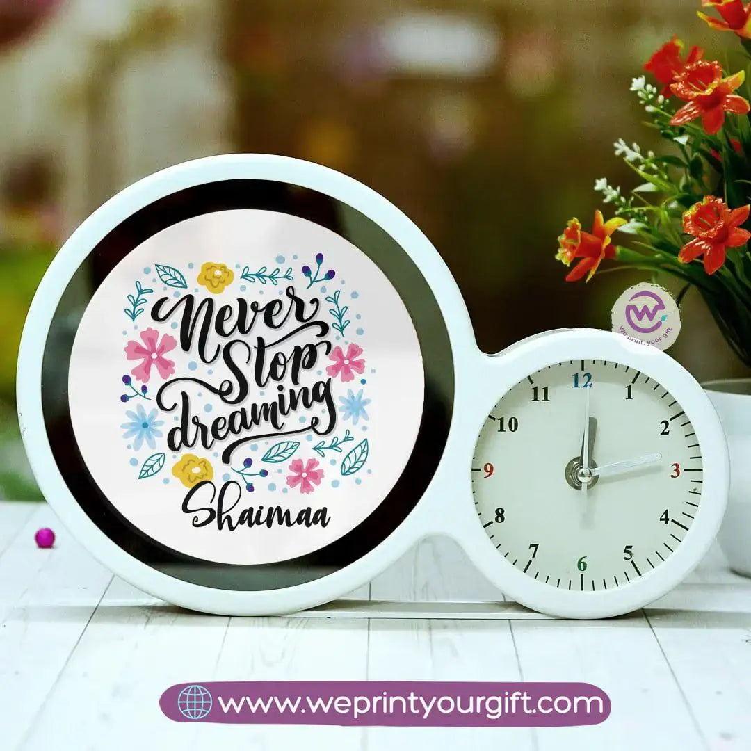 Round Magic Mirror with Clock – Personalized Motivational Design - WE PRINT