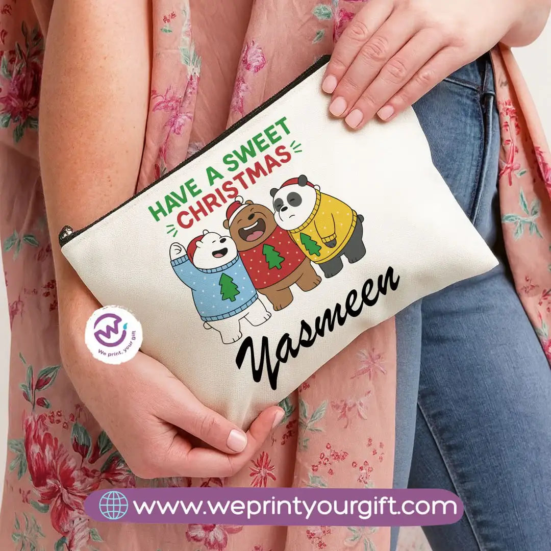 Cute Christmas Bears Makeup Bag & Pencil Case – Festive Cotton Pouch - WE PRINT
