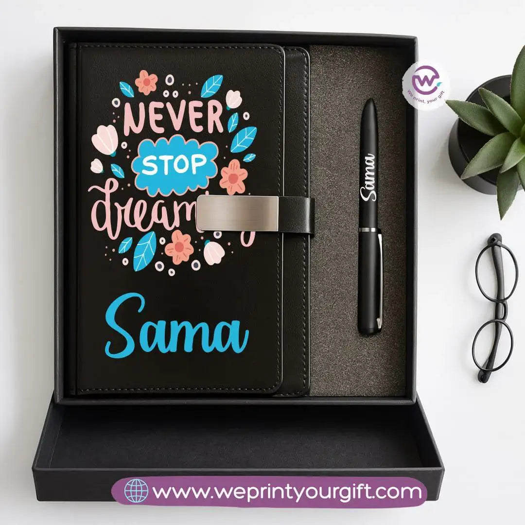 Motivational Personalized Gift Box – Custom Name Leather Notebook & Engraved Pen - WE PRINT