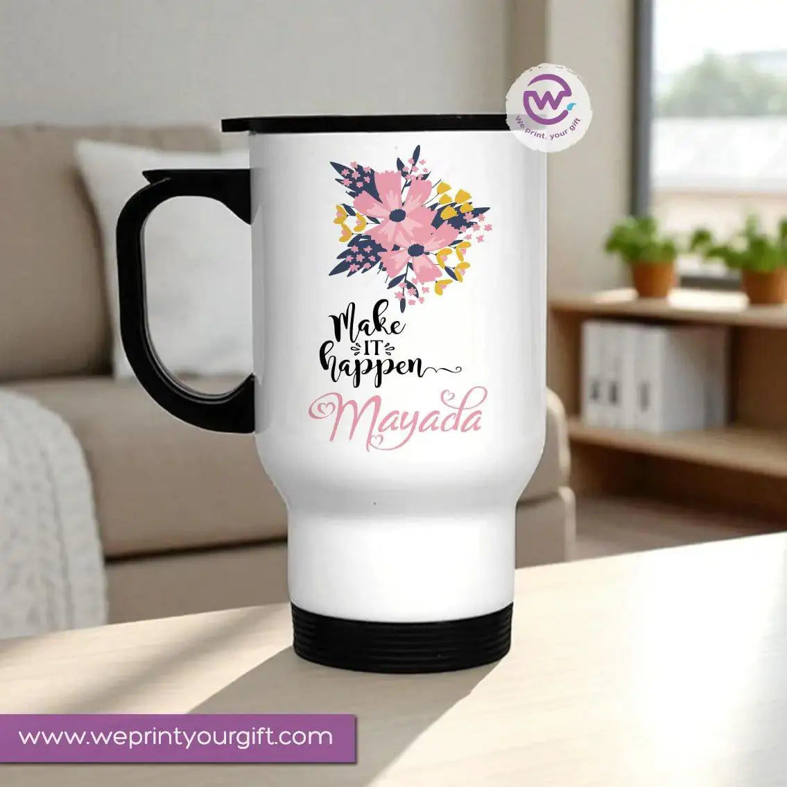 Travel mug- Floral- Names - WE PRINT