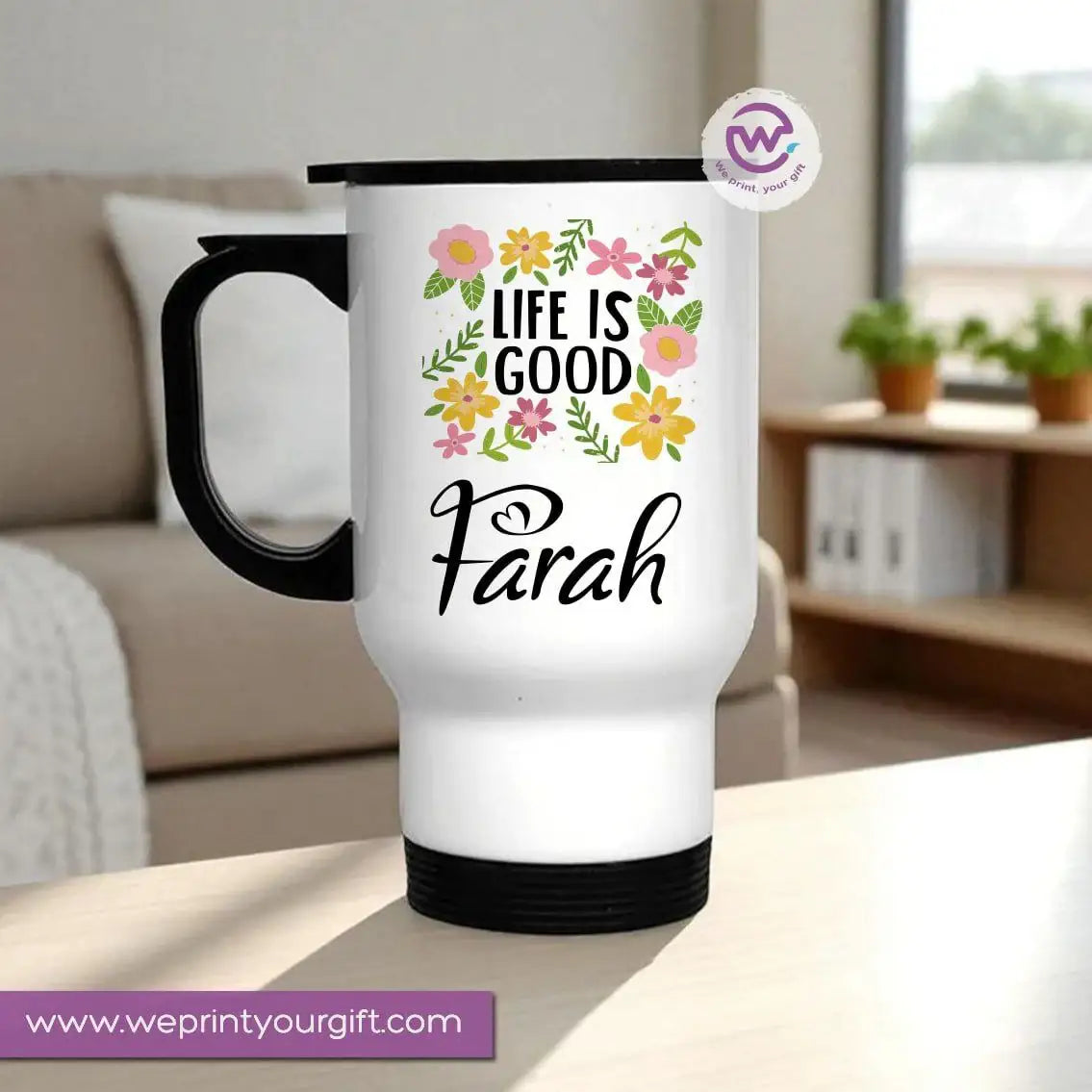 Travel mug- Floral- Names - WE PRINT