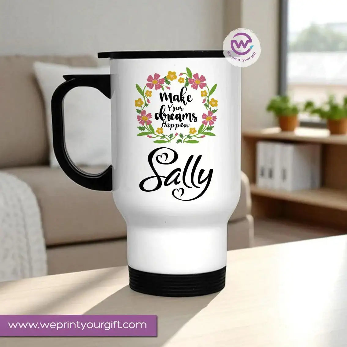 Travel mug- Floral- Names - WE PRINT