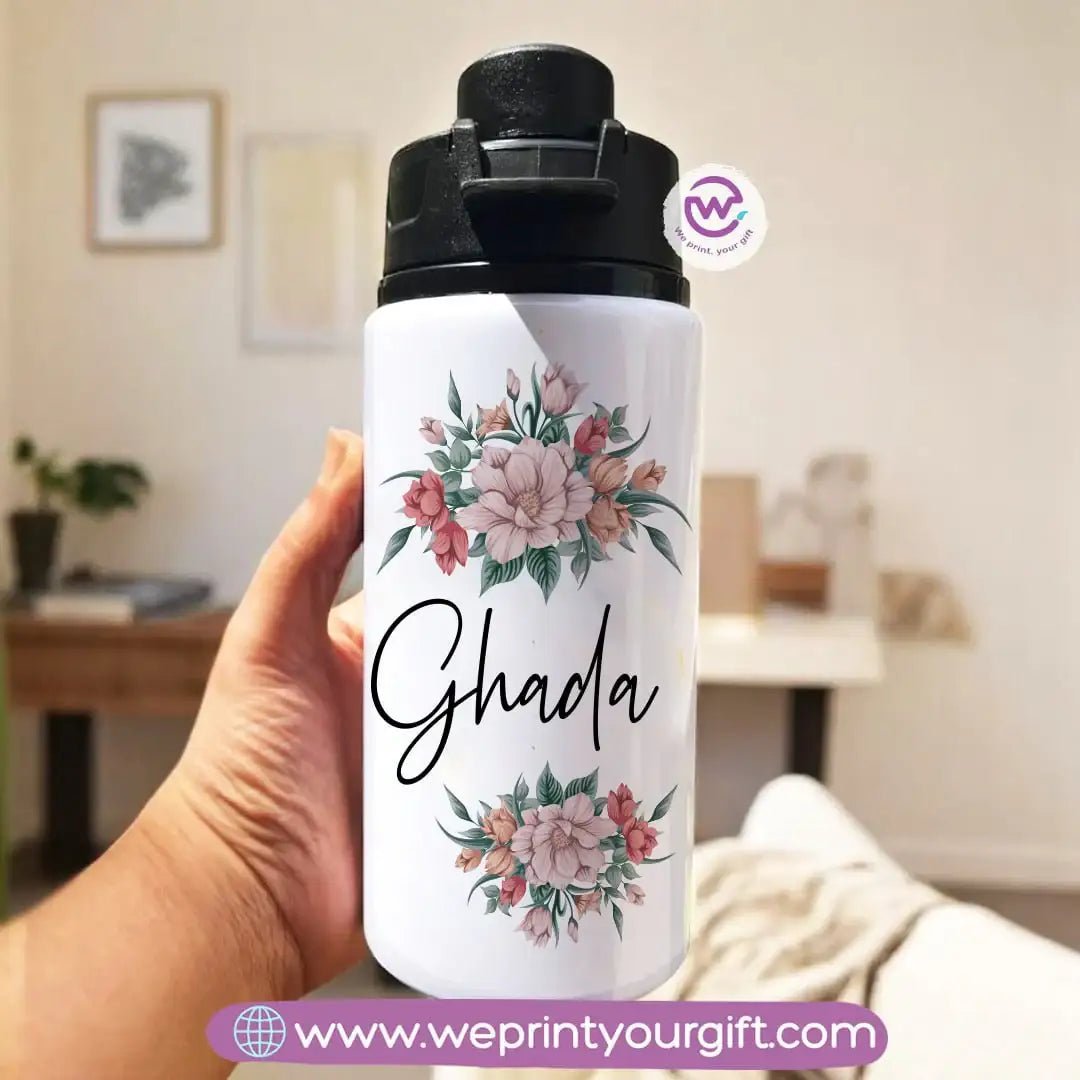 Water bottle with name- Floral - WE PRINT
