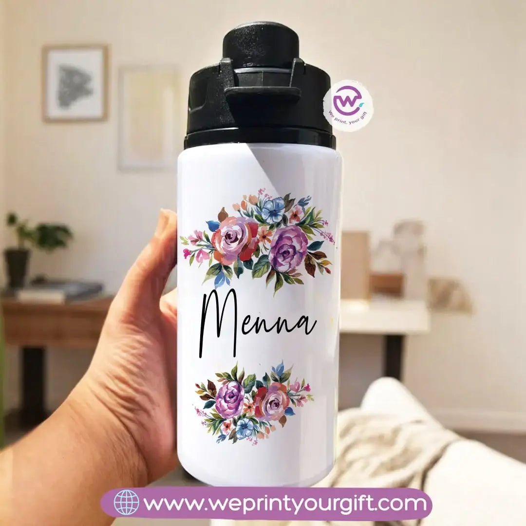 Water bottle with name- Floral - WE PRINT
