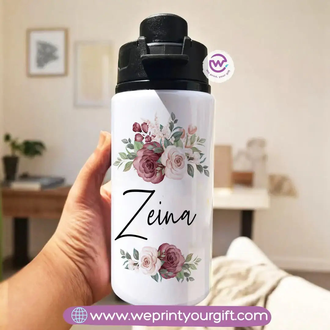 Water bottle with name- Floral - WE PRINT