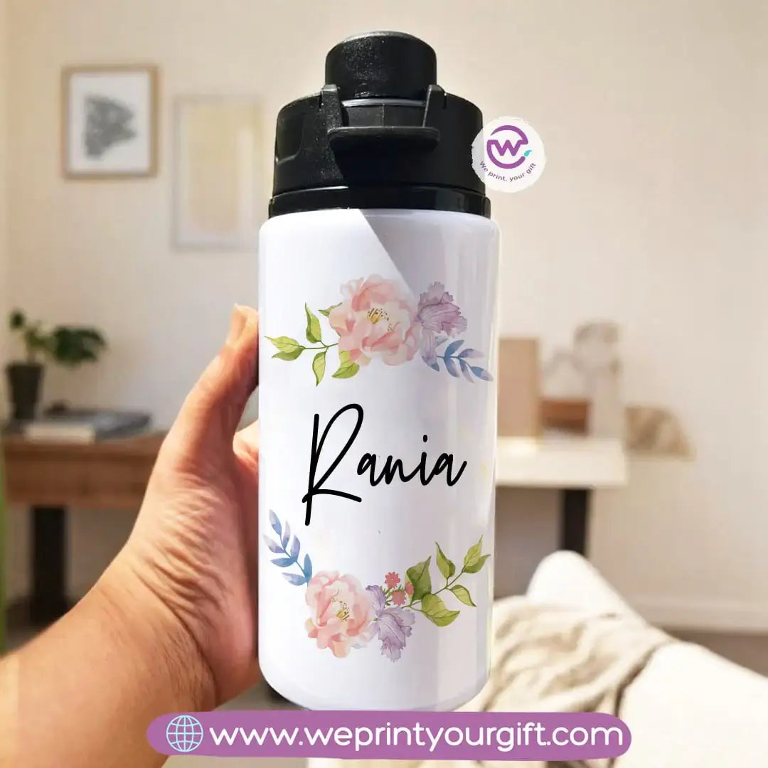 Water bottle with name- Floral - WE PRINT