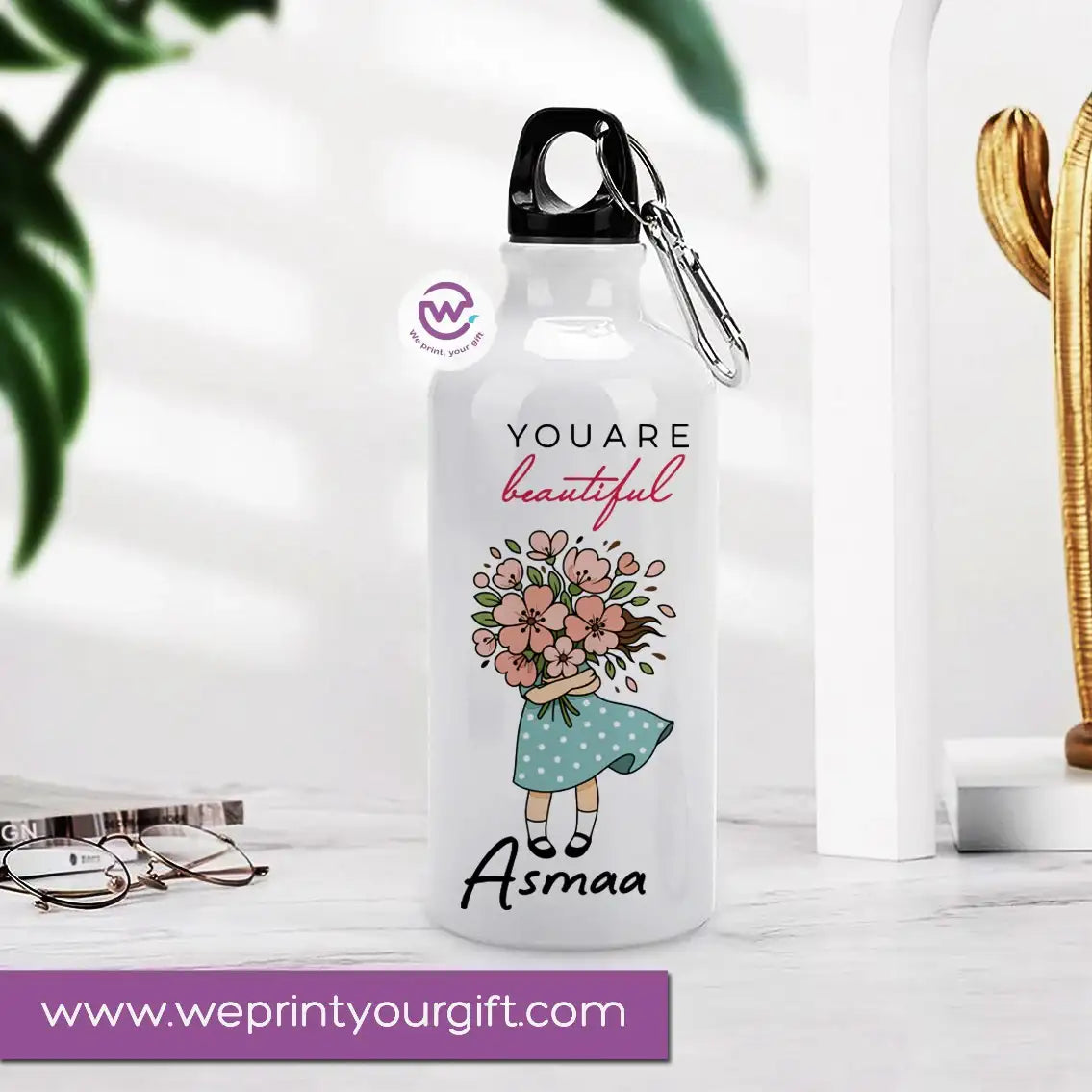 Custom water bottle- Floral-Names - WE PRINT