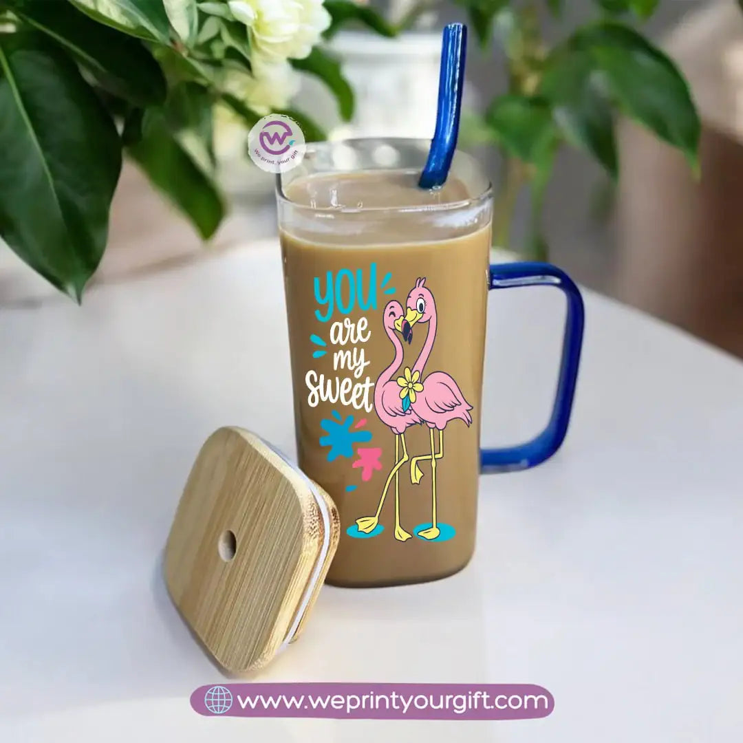 iced coffee cup -Glass cup with straw- Summer - WE PRINT