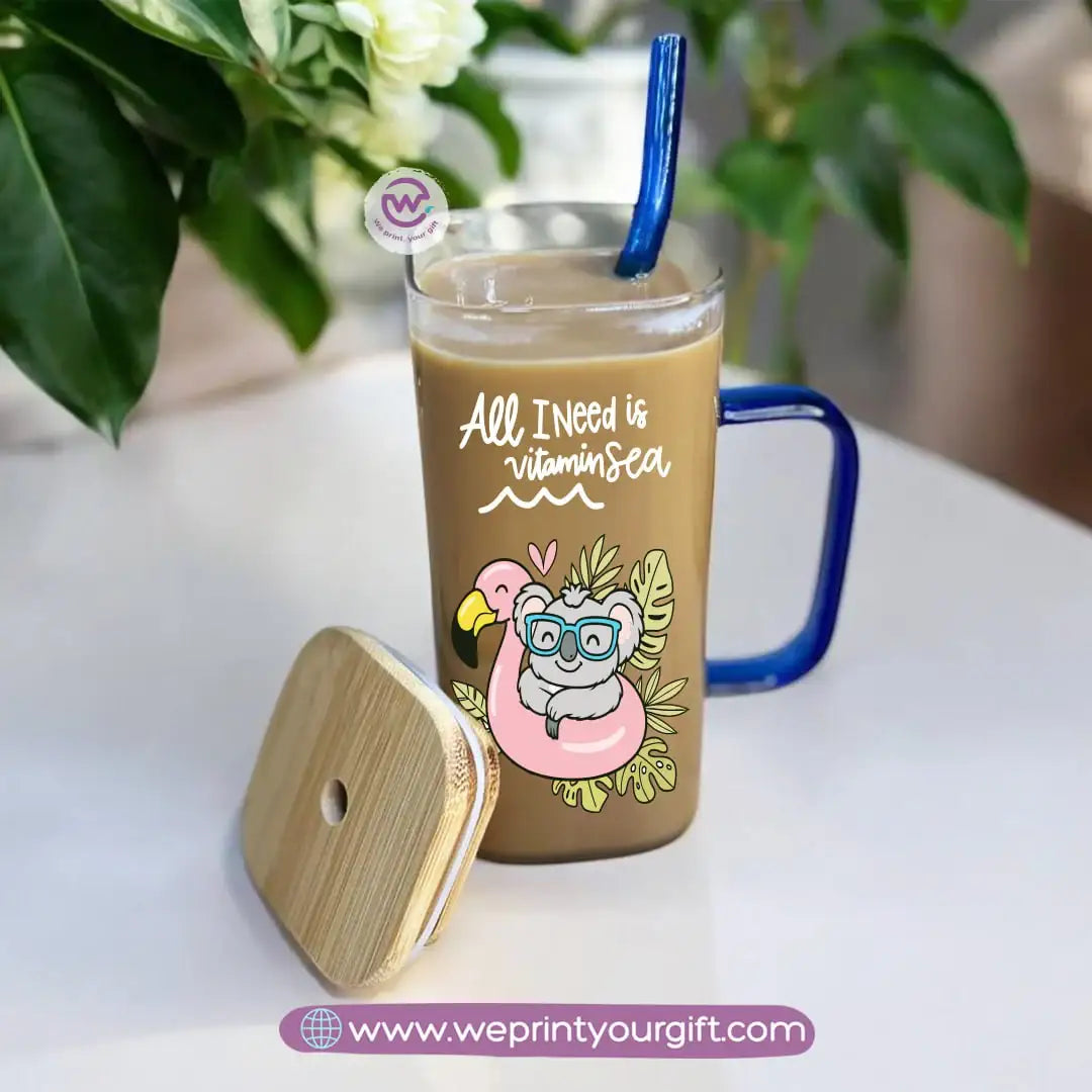 iced coffee cup -Glass cup with straw- Summer - WE PRINT